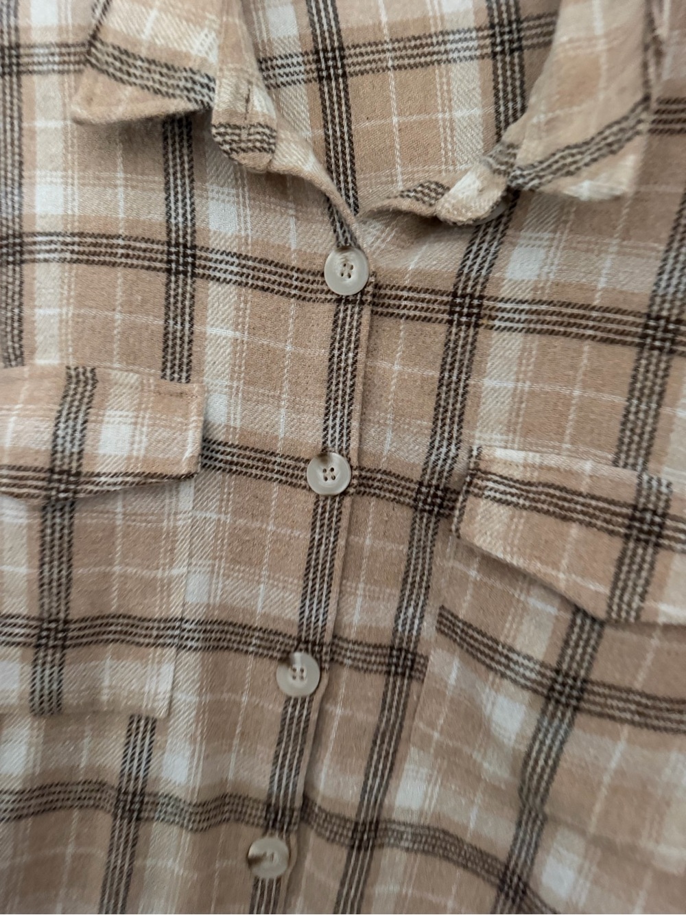 CLOUD TEN - Beige Plaid Button-Up Shacket - Women’s Large - Picture 2 of 4